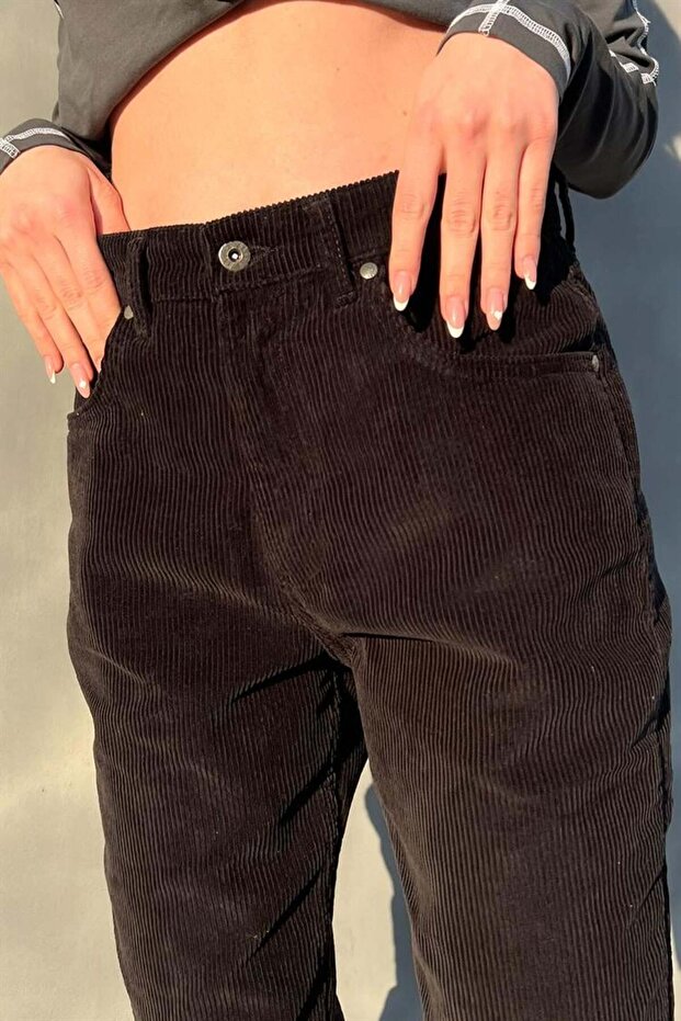 Basic Siyah Kadife Pantolon - 4