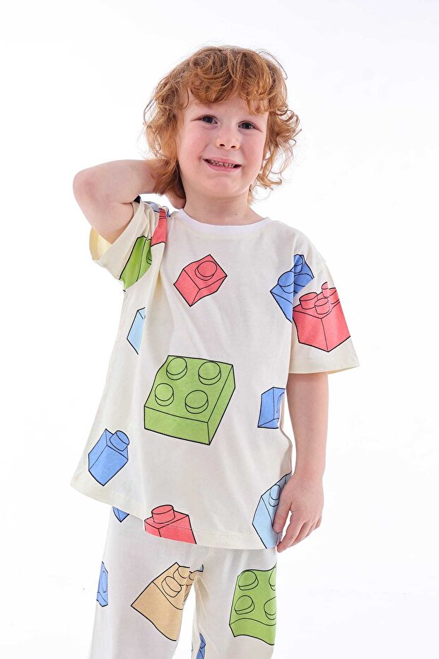 طقم بيجامة للأطفال منقوشة بألوان متعددة - 1