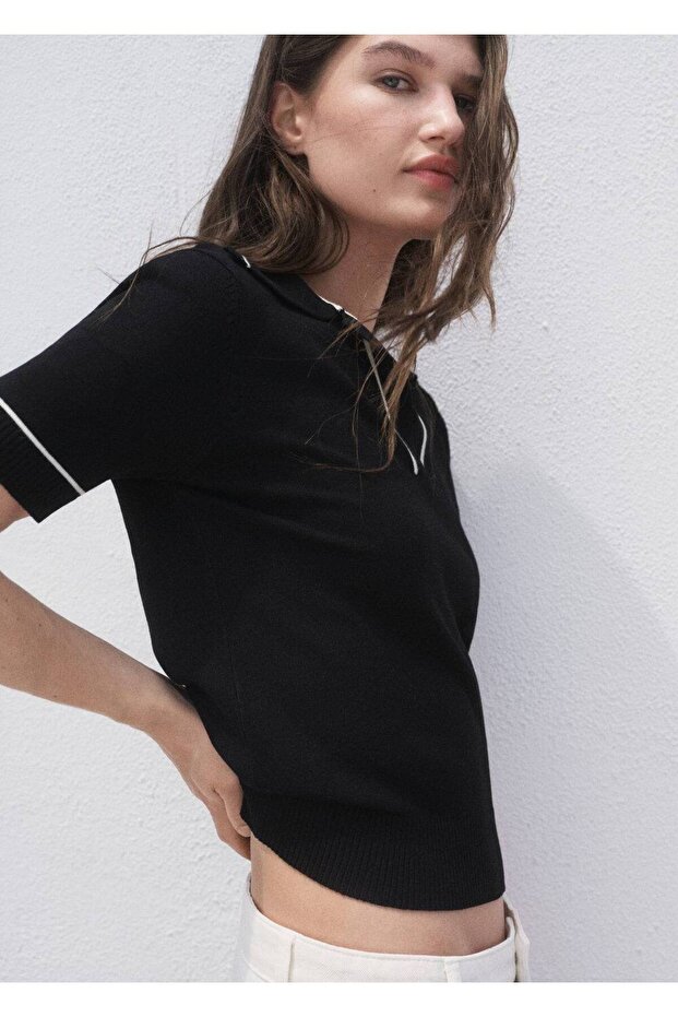 Contrast Trim Polo Neck Sweater