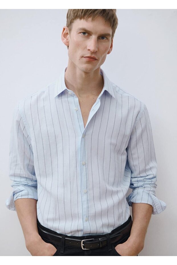 Çizgili keten gömlek - 6