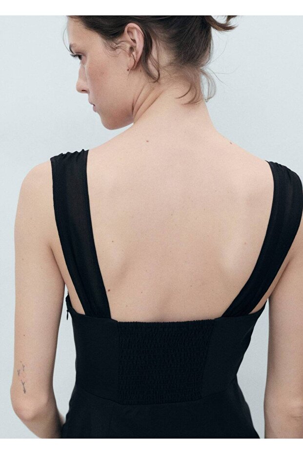 Büzgü yakalı elbise - 7