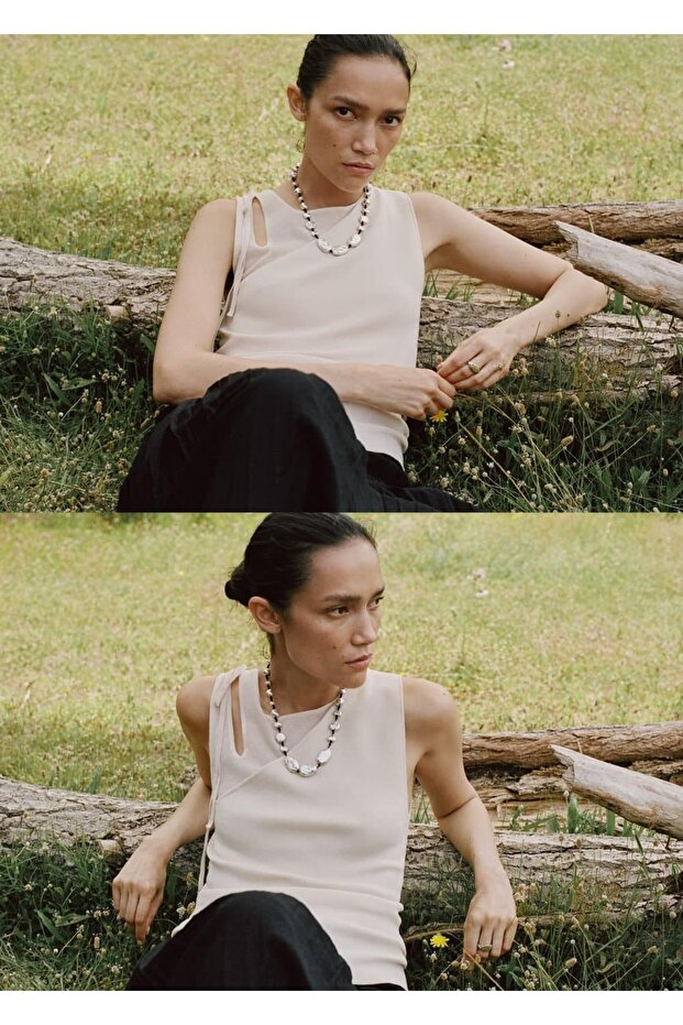 Cut out detaylı triko bluz - 5