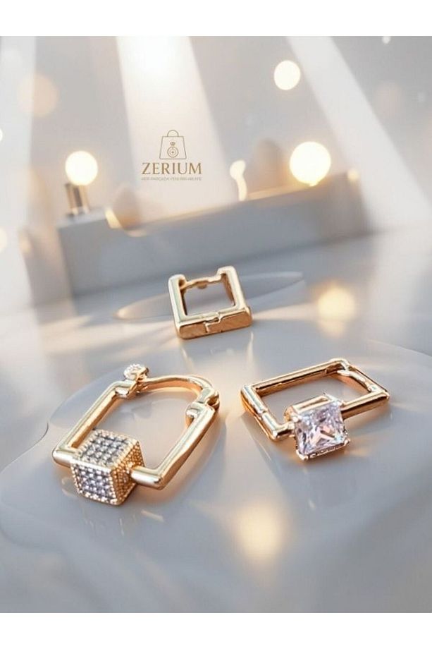 Işıltılı ve Şık Elegant Kare Üçlü Küpe Seti - 3