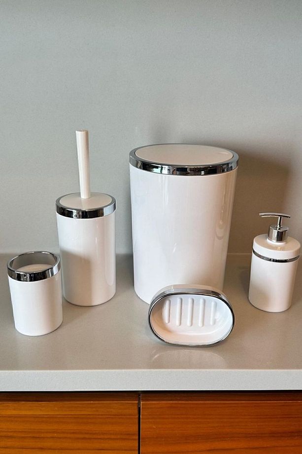 Banyo Seti 5'li, Yuvarlak, Akrilik-Çöp Kovası, WC Fırçalık, Sıvı Sabunluk, Diş Fırçalık, El Sabunluk - 7