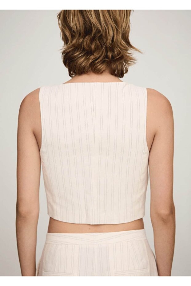 Çizgili Kumaş Yelek - 4