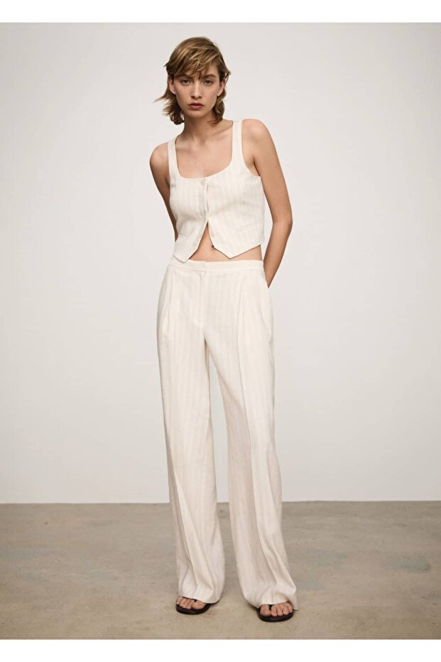 Çizgili Kumaş Yelek - 2