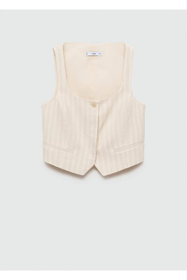 Çizgili Kumaş Yelek - 3