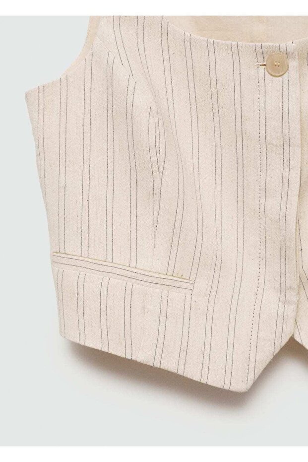 Çizgili Kumaş Yelek - 7