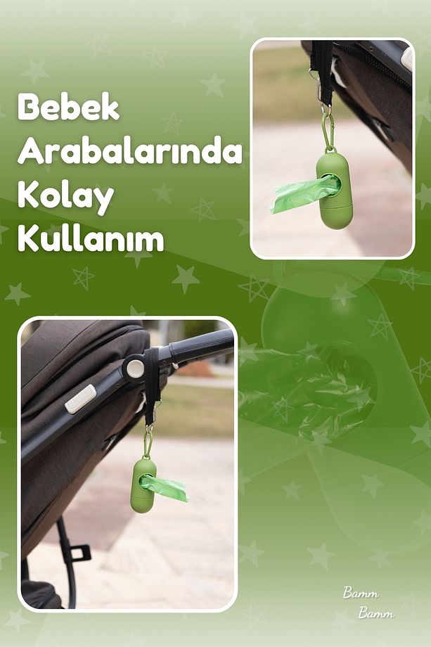 Kirli Bebek Bezi Çöp Poşeti Çanta Boy Yeşil Taşıma Çantası Ve 2 Rulo (30 POŞET) - 5