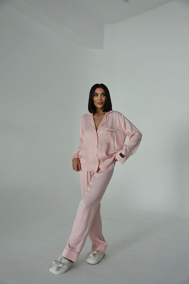Sentimenti Perfetti Pudra Floş Saten Uzun Pijama Takımı - 5