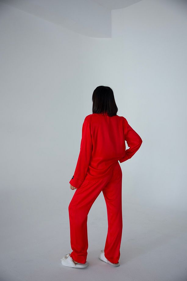 Sentimenti Perfetti Kırmızı Floş Saten Uzun Pijama Takımı - 2