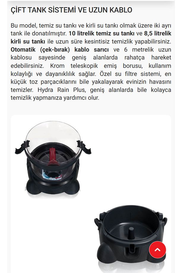 Rain Plus Çift Tank Sistemi Ve Uzun Kablolu Su Filtreli Torbasız Süpürge & Halı Yıkama Makinesi - 7