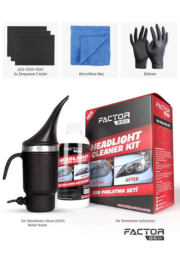 Factor 360 Far Temizleme Ve Parlatma Seti (HEADLIGHT CLEANER KIT) - 1
