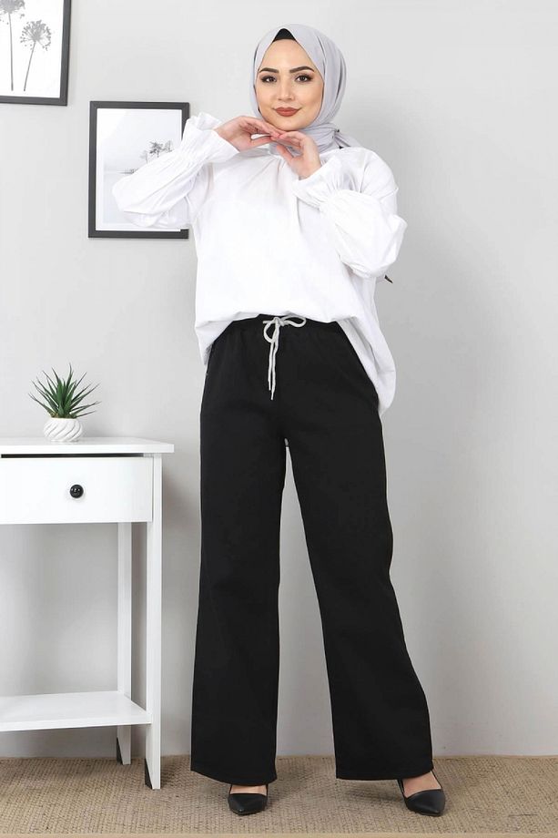 Beli Lastikli Bol Paça Kot Pantolon Tsd22045 Siyah - 2