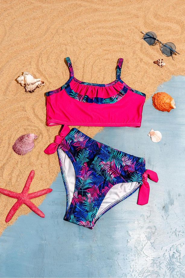 Yaprak Desenli Kız Çocuk Bikini Takımı - 1