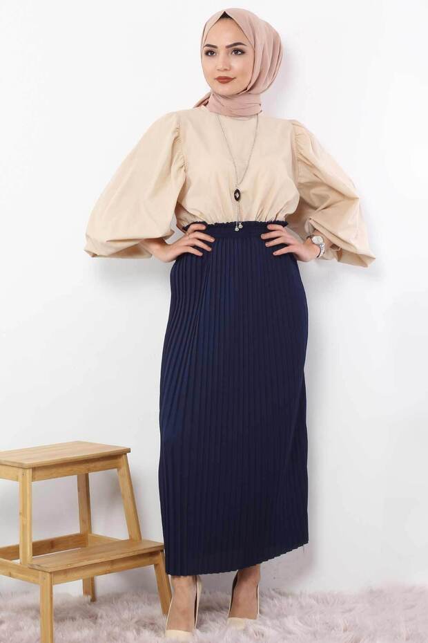 Pleated Pencil Skirt 1757 Navy Blue