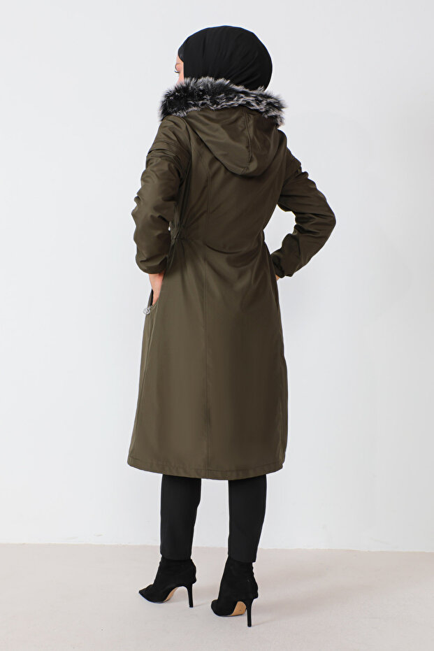 Płaszcz z elastyczną talią Tsd230818 Khaki - 5
