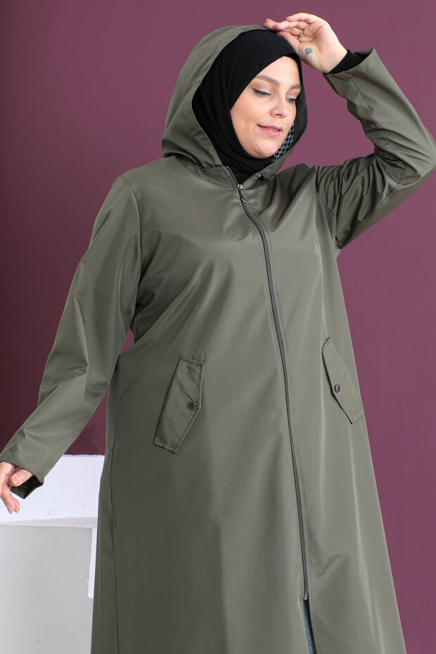 Duży trencz z kapturem Tsd230503 Khaki - 2