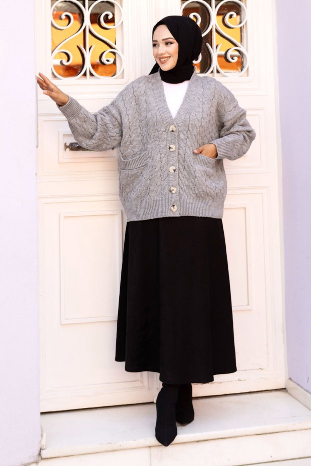 Buttoned Pocketed Knitwear Cardigan Tsd240716 Gray