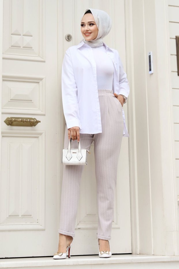 Double Striped Carrot Trousers Tsd240114 Gray