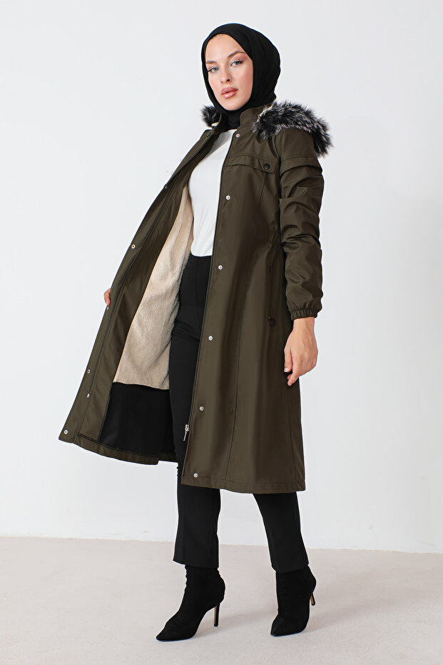 Płaszcz z elastyczną talią Tsd230818 Khaki - 3