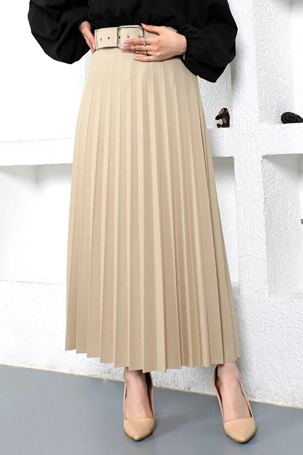 Belted Pleated Skirt Tsd230113 Beige