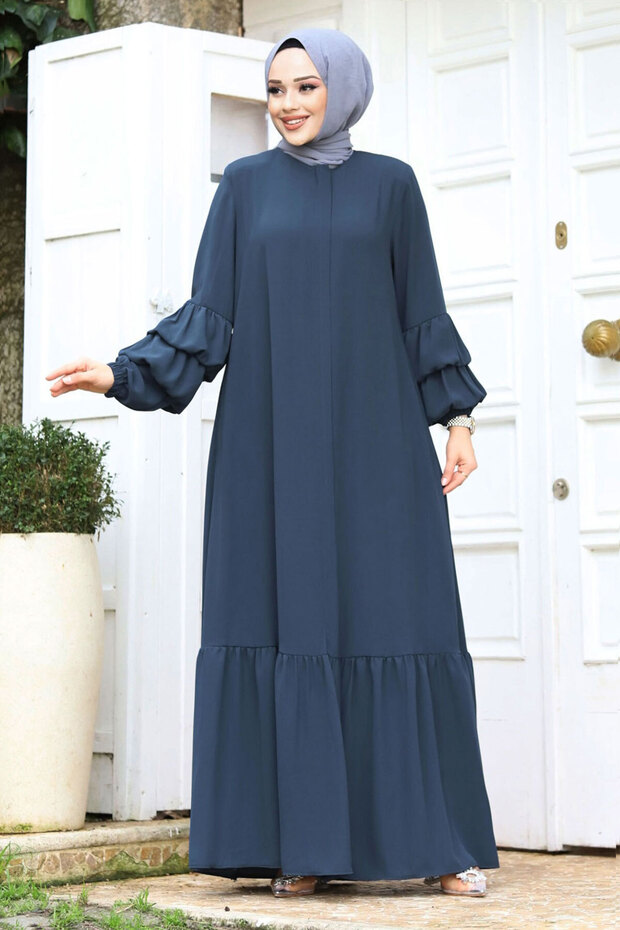Double Balloon Arm Detailed Skirt Flywheel Hijab Ferace TSD240247 Oil