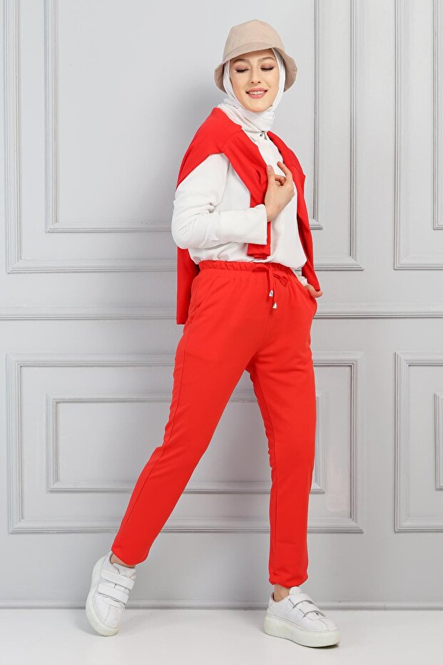 Elastic Waist Pencil Trousers Tsd220303 Red