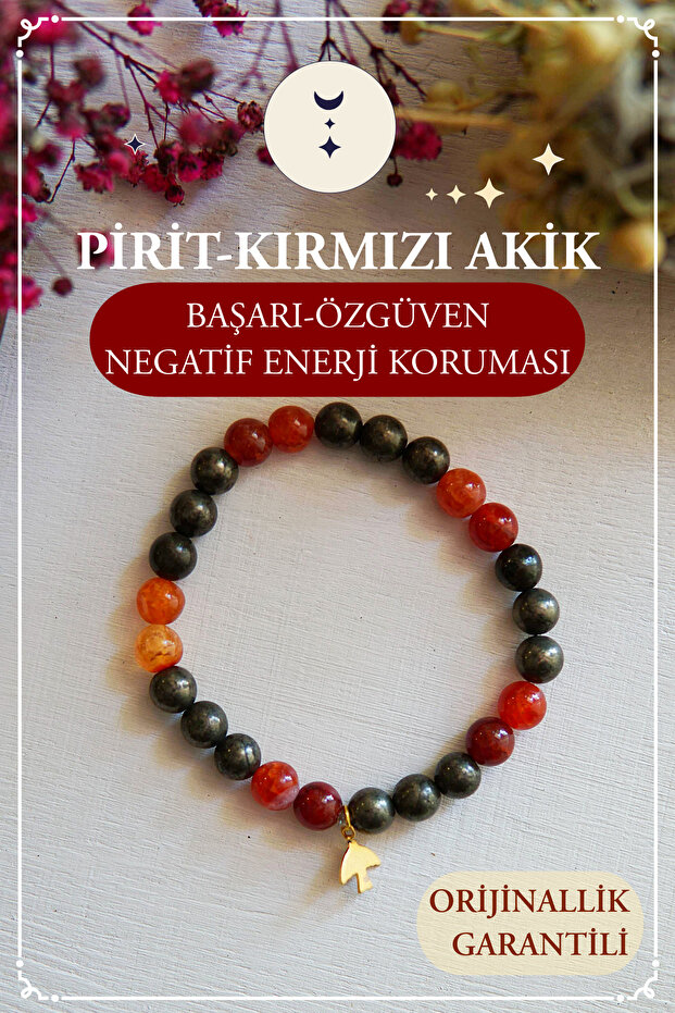 Pyrite Red Agate Natural Stone Bracelet – Strength and Motivation | For Fire Horoscope: Aries Leo Sagittarius