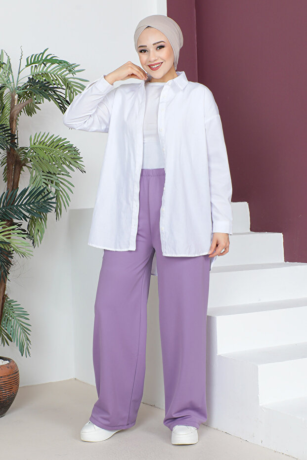 Elastic Waist Wide Leg Trousers TSD230514 Lilac