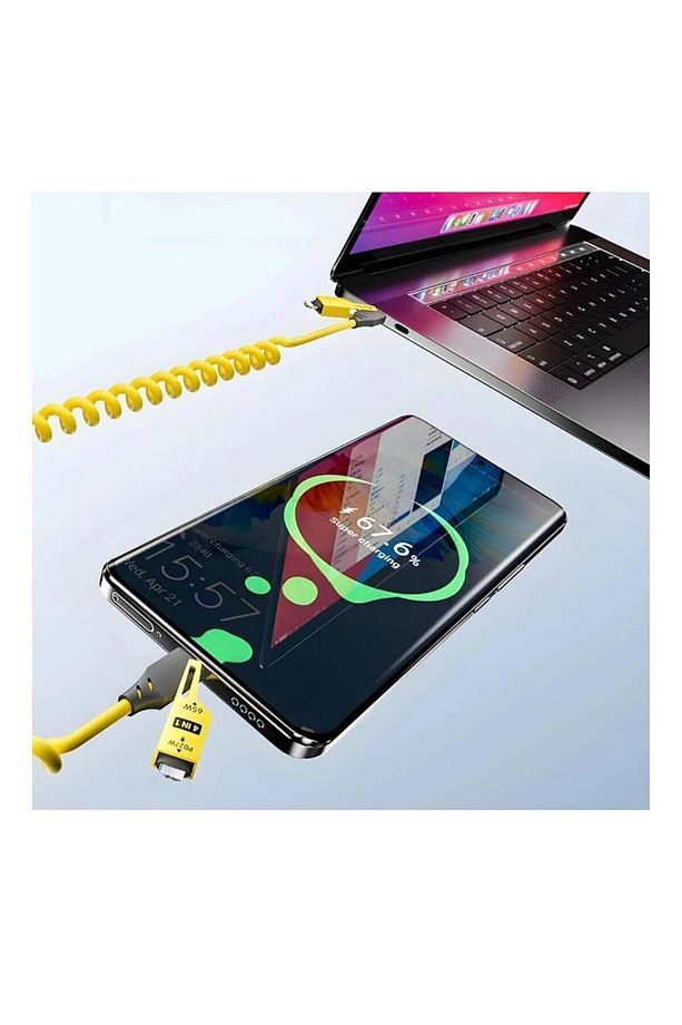 4'ü 1 Arada Çok Fonksiyonlu USB Şarj Kablosu, Hızlı Şarj, Spiral Tasarım, Lightning/Type-C - 6