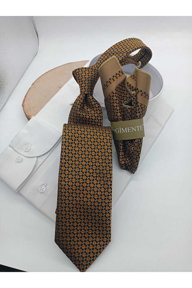 Classic Handkerchief Tie with Gold Pattern