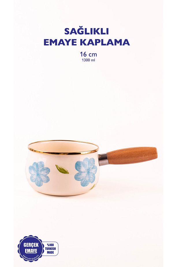 Bloom Ahşap Saplı Emaye Sos Tavası 16cm 1,3 Litre (İNDÜKSİYON DAHİL TÜM OCAKLARA UYGUN) - 1