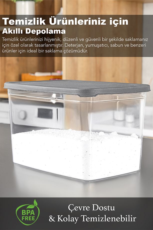 5'li Mega Boy Deterjan Saklama Kutusu - Etiketli Banyo Tablet Toz Deterjan Kutusu 5,3 Litre Şeffaf - 2