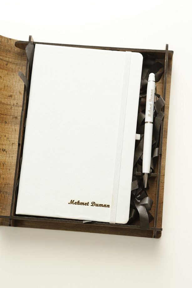 Ahşap Kutusunda A/5 Defter & Metal Tükenmez Kalem Seti - 2