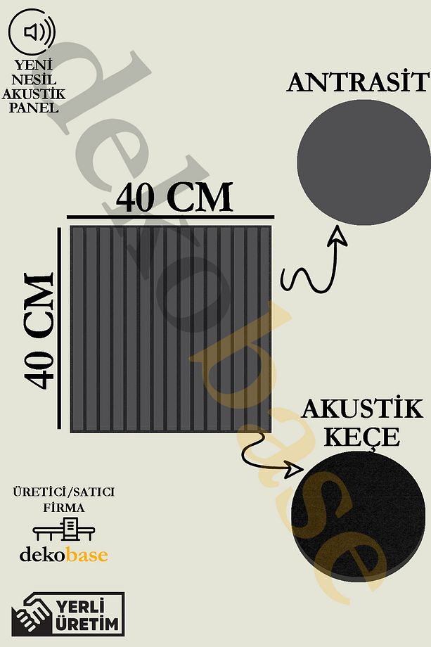 Antrasit (10 ADET) 40x40cm Yeni Nesil Akustik Ahşap Duvar Paneli - 4