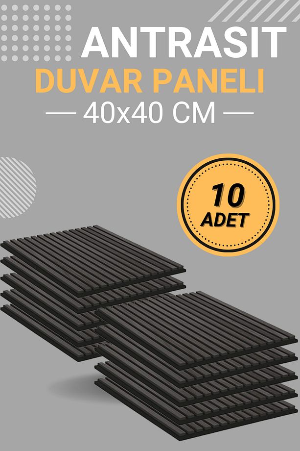 Antrasit (10 ADET) 40x40cm Yeni Nesil Akustik Ahşap Duvar Paneli - 1
