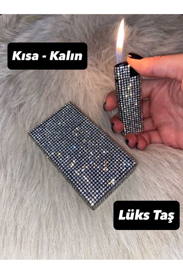 Taşlı Sigara Kutusu & Çakmak [ Kısa Kalın Sigaralar Için ] - 1