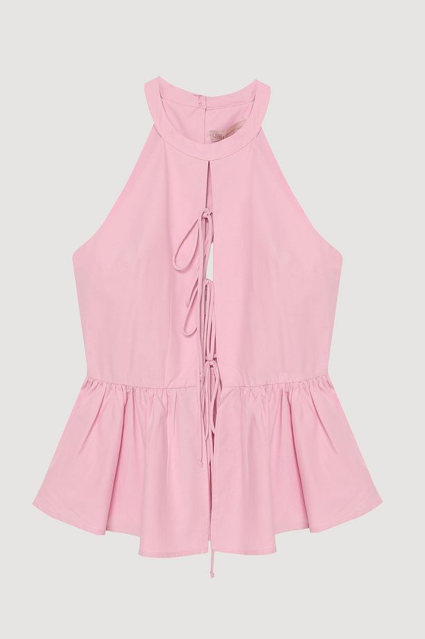 Önü Bağcıklı Halter Yaka Bluz Pembe - 2