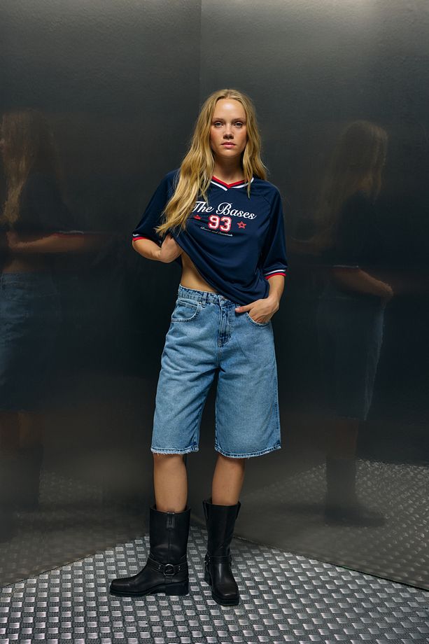 Mavi Baggy Denim Bermuda Şort - 1