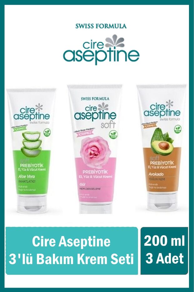 3-Piece Care Cream Set 200ml (Aloe Vera, Rose, Avocado)
