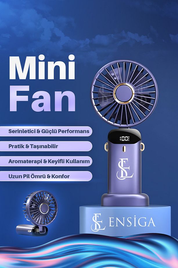 Lcd Ekranlı Şarjlı Mini El Boyun Masa Fanı Seyahat Taşınabilir Fan Aralığı Şarjlı Yüksek Şarj - 9