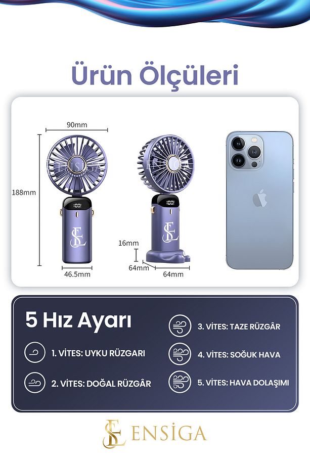 Lcd Ekranlı Şarjlı Mini El Boyun Masa Fanı Seyahat Taşınabilir Fan Aralığı Şarjlı Yüksek Şarj - 3