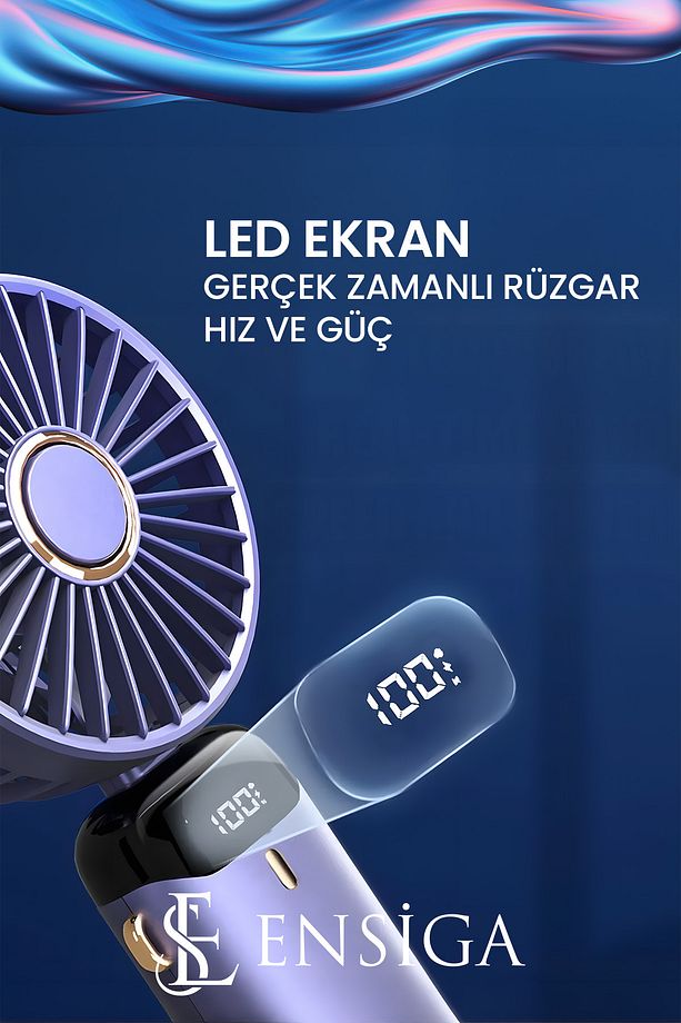 Lcd Ekranlı Şarjlı Mini El Boyun Masa Fanı Seyahat Taşınabilir Fan Aralığı Şarjlı Yüksek Şarj - 6