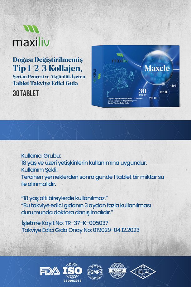 Maxcle Doğası değiştirilmemiş Tip 1-2-3 Kollajen, Şeytan pençesi ve Akgünlük İçeren Tablet - 4