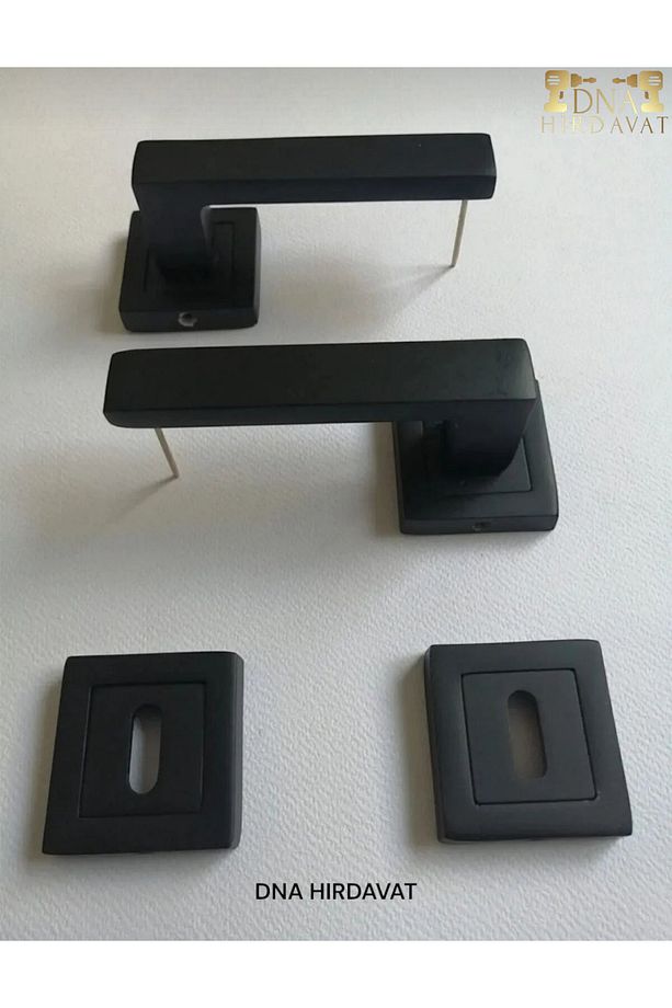 Siyah Kare Rozetli Oda Kapı Kolu ( 1 Adet Sağ Kapı Kolu 1 Adet Sol Kapı Kolu 2 Adet Alt Rozet) - 4