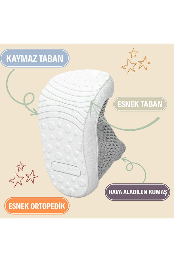 Ayak Yapısına Uygun Esnek Ortopedik, Kaymaz Taban Çocuk/Bebek Gri İlk Adım Ayakkabısı - 6