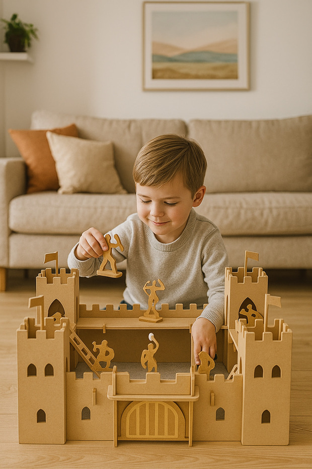 Wooden Toy Castle Play Set Unpainted (8 Soldiers)