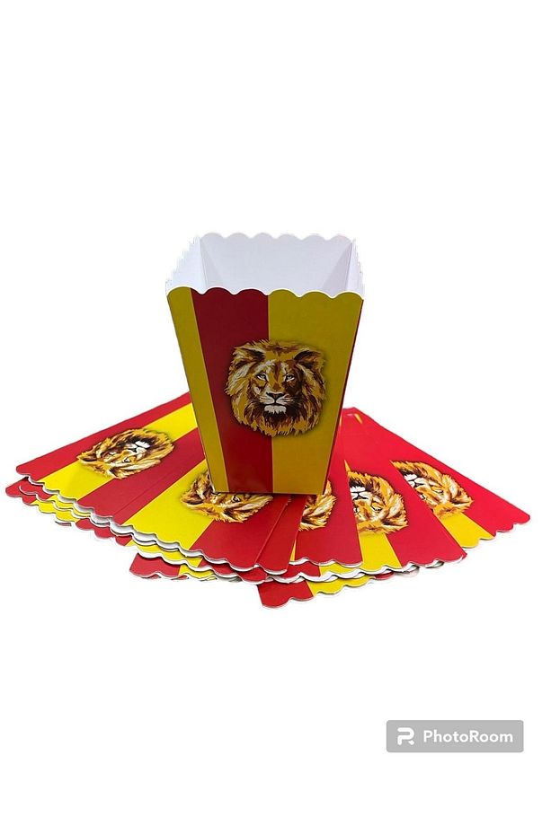 Sarı Kırmızı Aslan Temalı Popcorn Mısır Kutusu 8'li Kullan-at Mısır Kutusu - 2