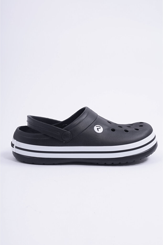Black Unisex Tape Detailed Daily Comfortable Slippers